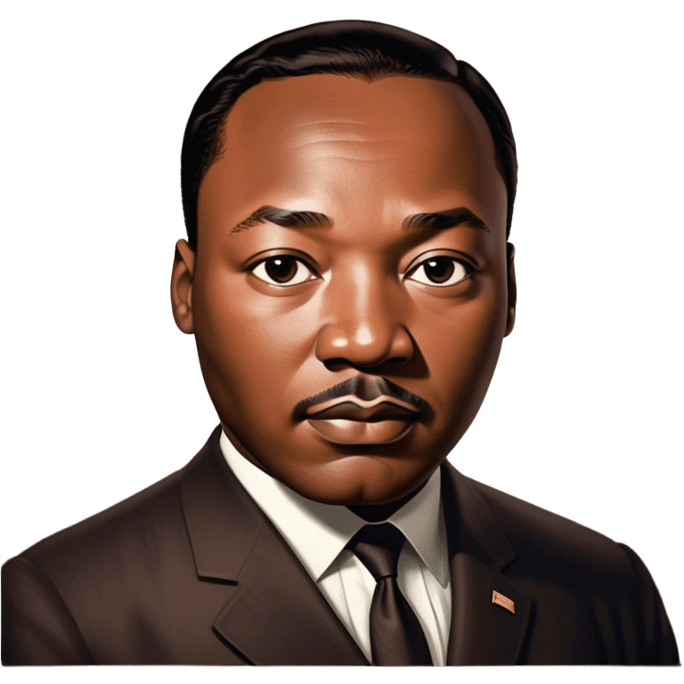 Cinematic Realistic Martin Luther King Jr. Portrait Emoji, depicted as a compassionate determined civil rights leader in period attire with a powerful gaze, rendered with rich textures and inspiring dynamic lighting that captures his historic legacy. emoji