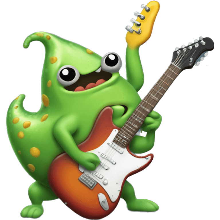 Happy slimy slug playing electric guitar emoji