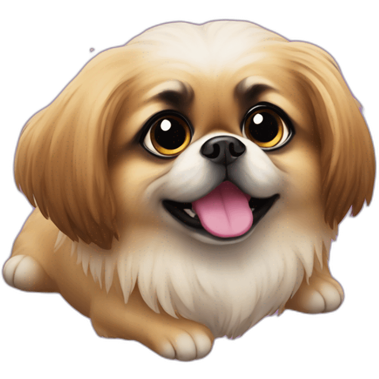 a pekingese dog is flying to space emoji