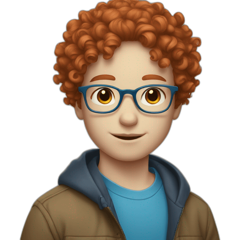 A boy with red curly hair pale skin and blue glasses emoji