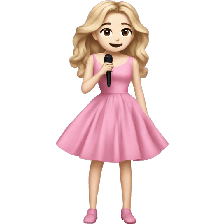 Sabrina carpenter full body singing with pink dress emoji