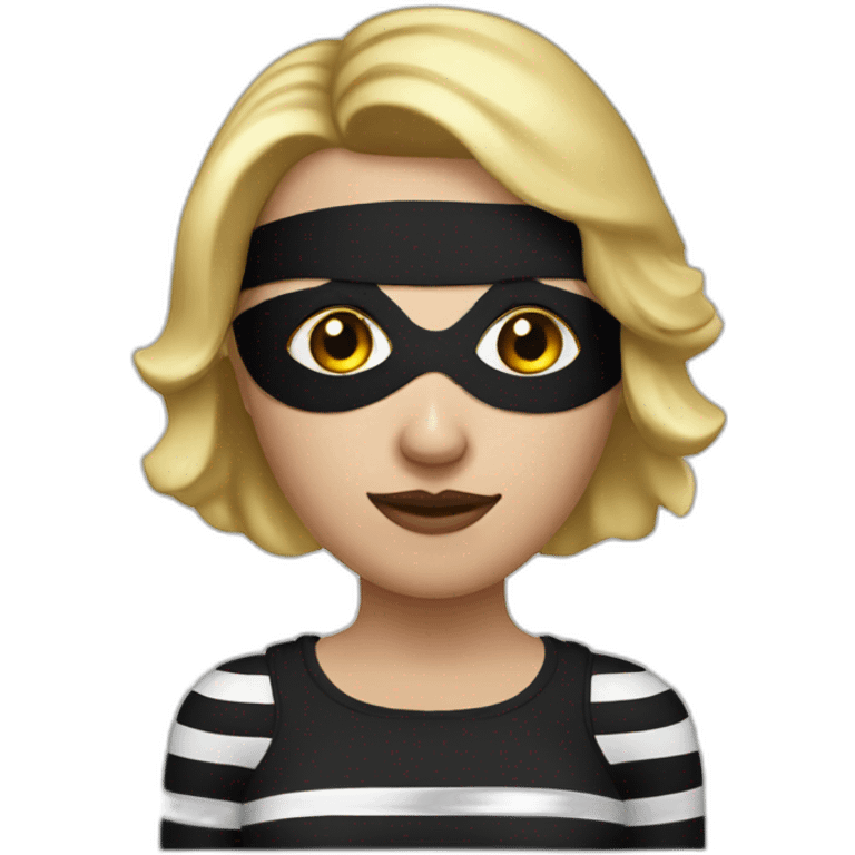 bank robber blonde woman with black eye mask and striped tshirt emoji