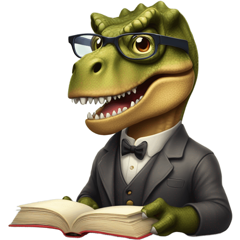 British T Rex reading a Book emoji