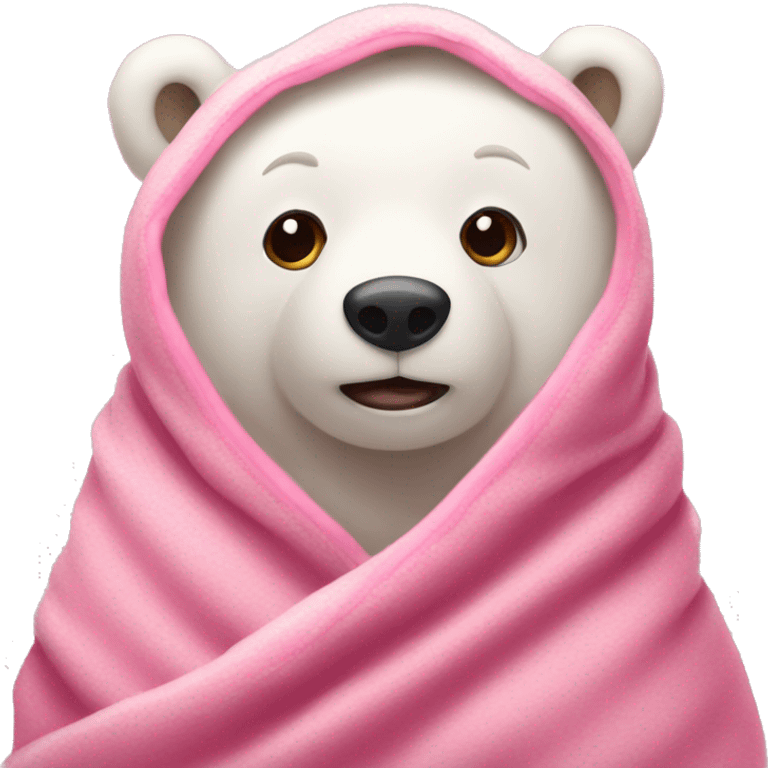 A white bear covered in a pink blanket for christmas  emoji