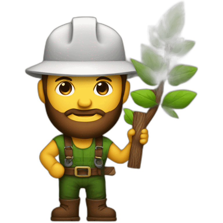 Lumber jack with a baby tree in one hand, and lumber held over the shoulder emoji