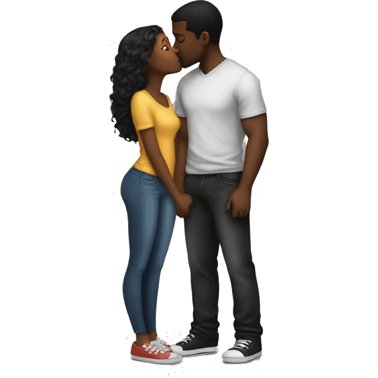 Black girl standing kissing black boyfriend emoji