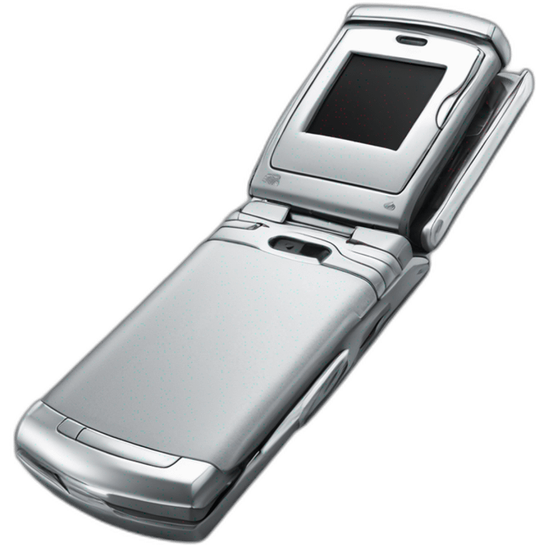 silver Motorola Razr V3 mobile device with the iconic clamshell design. emoji