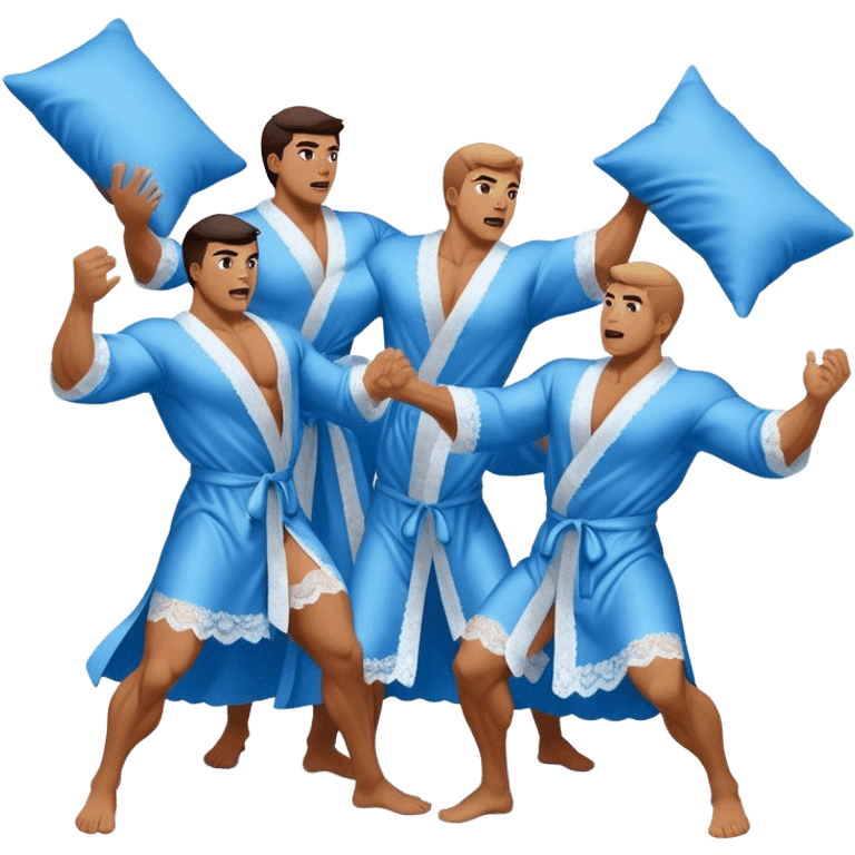 muscular men silk lace blue robe pillow fight  emoji