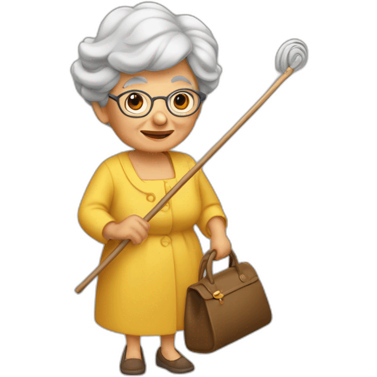 Une grand-mère avec une Copie et une canne emoji