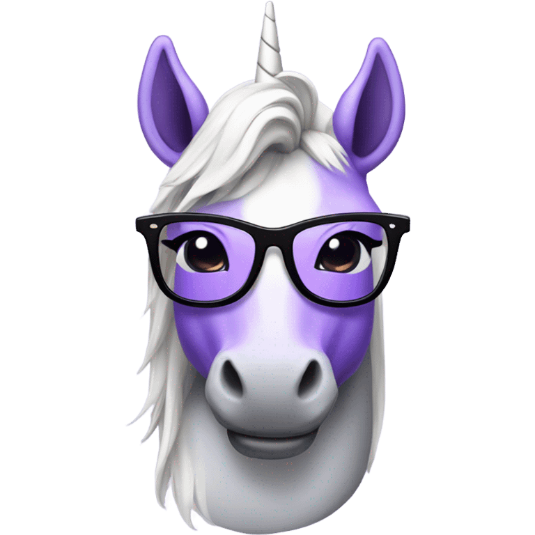 Purple unicorn with glasses emoji