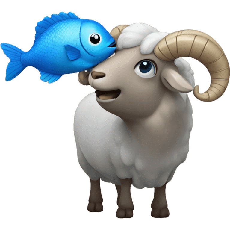 A ram kissing a blue fish emoji