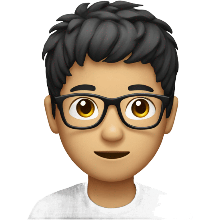 An Asian boy with black bowl hair wearing prescription glasses emoji