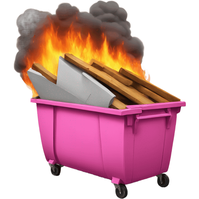 Pink Dumpster fire ; with building drawings burning  emoji