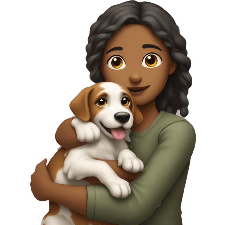 The girl hugs the dog of Pikenes emoji