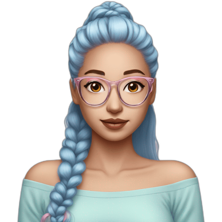 Beautiful Aesthetic Woman, glasses, light blue skirt, pink long ponytail hair emoji