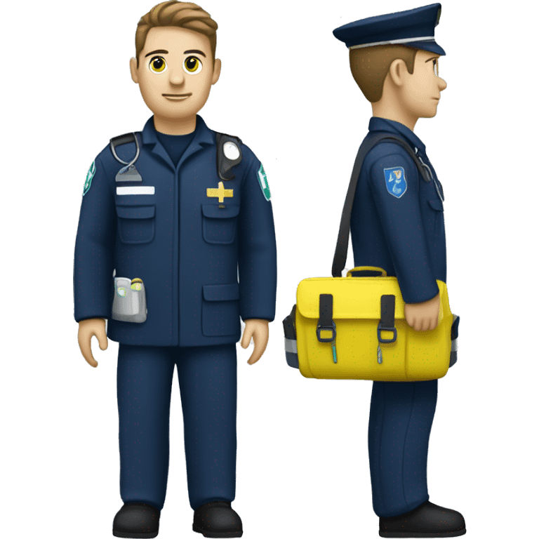 paramedic with a medic bag. White skin, navy uniform, with greenish/yellow medical bag emoji