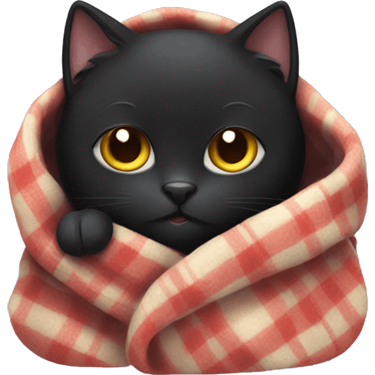 Black cat cozy in a blanket emoji