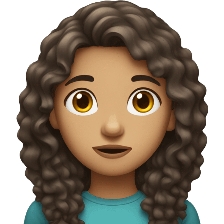 Girl with long curly dark brown hair looking embarrassed  emoji