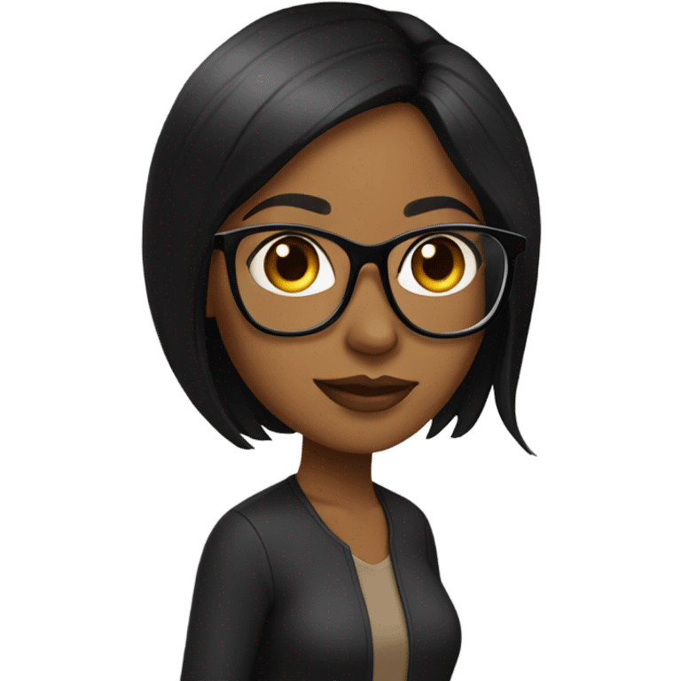 Brown girl with black hair and brown  straight hair also with clear glasses emoji