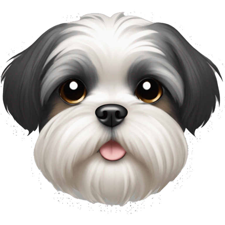 Shih tzu black puppy, yorkie coloring with light colored thick eyebrows. Round face, short ears  emoji