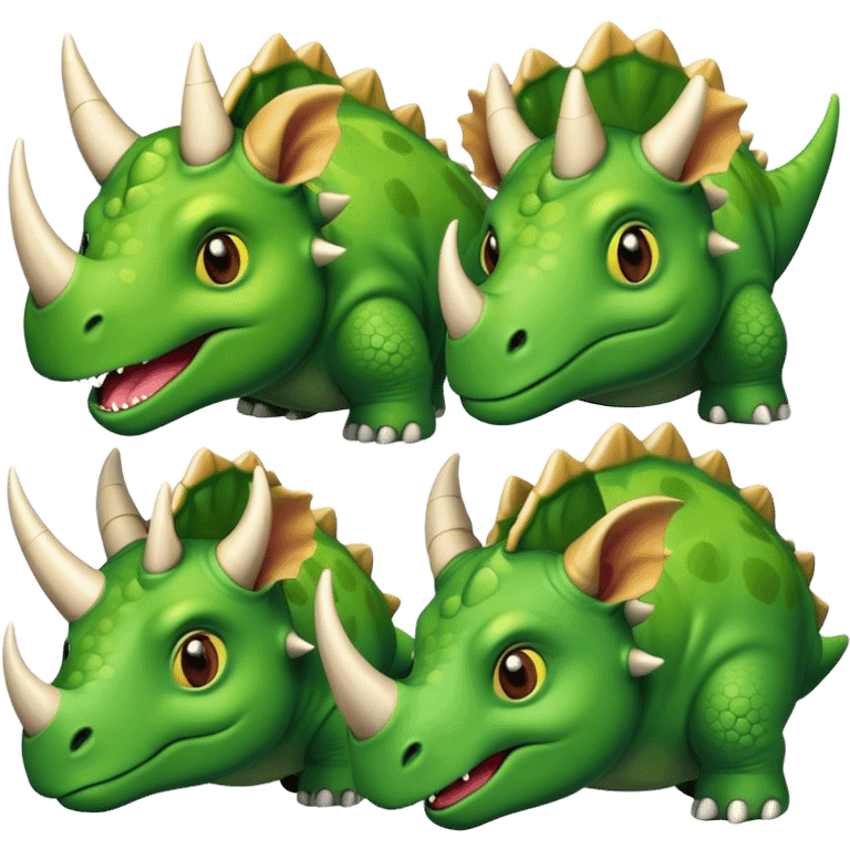 faces of different green triceratops emoji