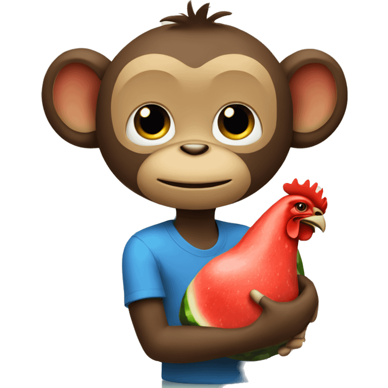 Monkey holding a chicken and watermelon  emoji