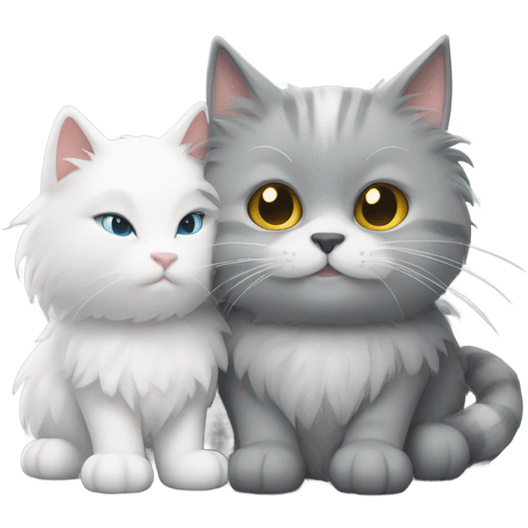 Grey cat and white cat fluffy cuddling emoji