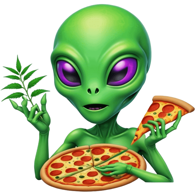 Alien with weed and pizza emoji