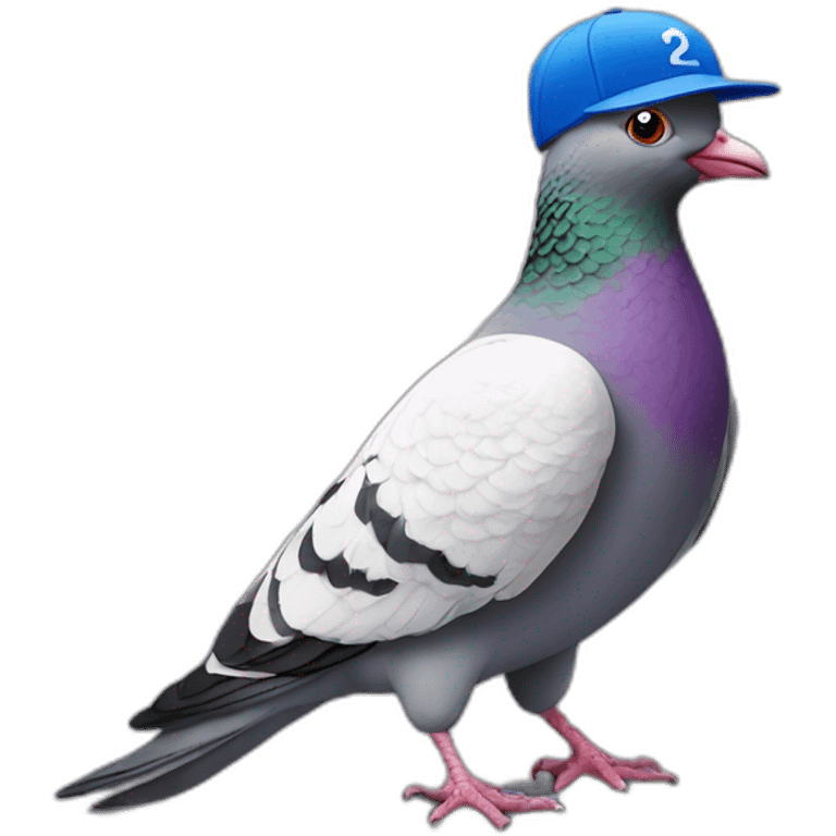 racing pigeon with baseball cap on head emoji