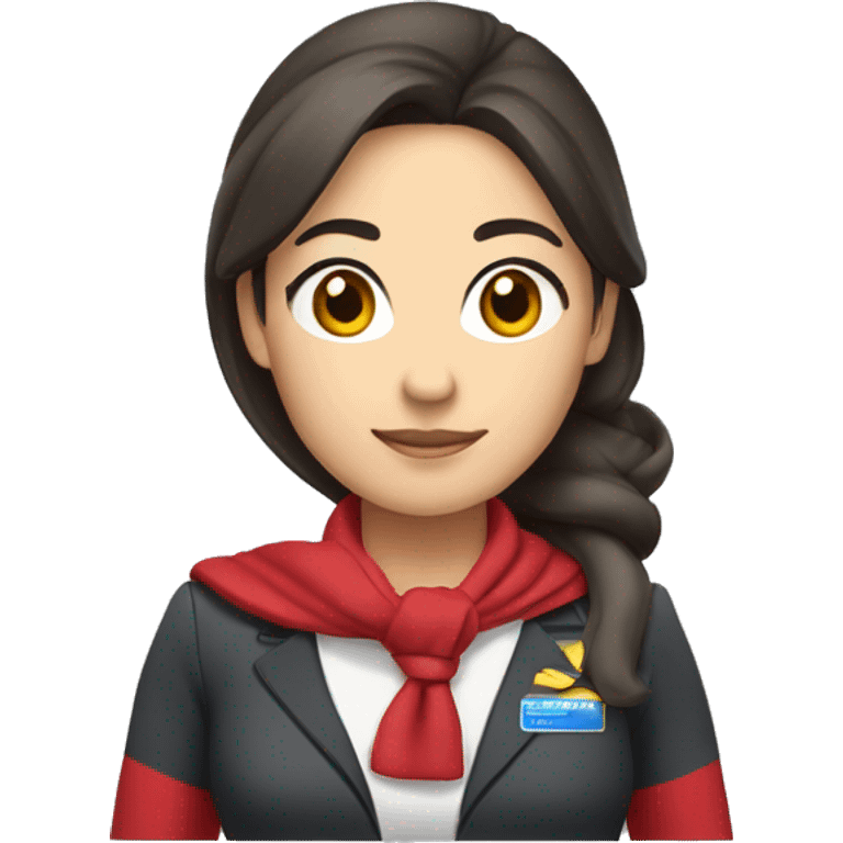 Asian Flight attendant, no hat, ponytail dark brown hair, wear scarf, red uniform emoji