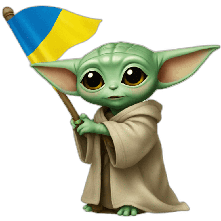 baby yoda holds Ukraine flag emoji