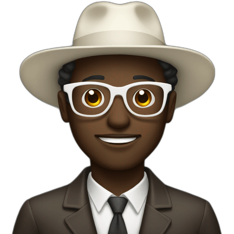 Dark skinned man with a white fedora and glasses and small goatie emoji