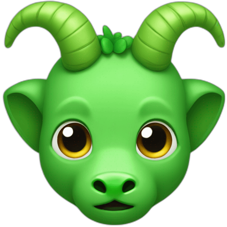 Cute green kobolde head with 2 large green horns, and no ears emoji