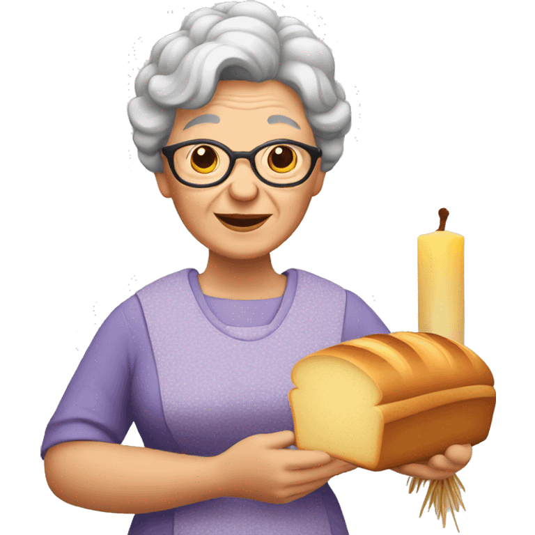 Granny with candle, bread and wheat emoji