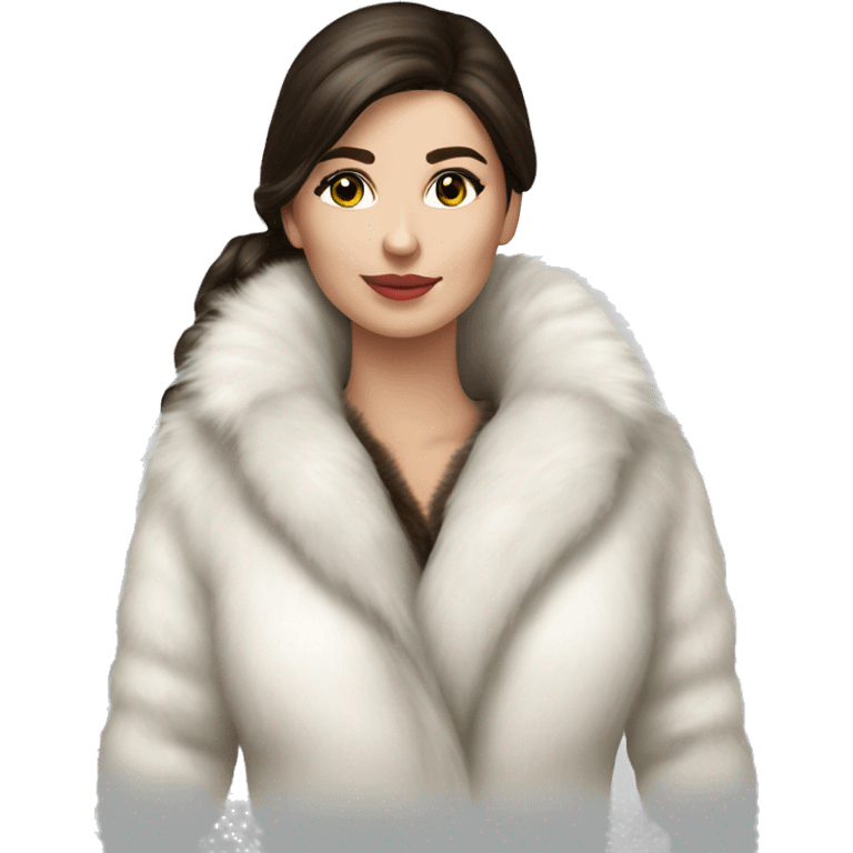 Russian pretty woman brunette white fur jacket  emoji