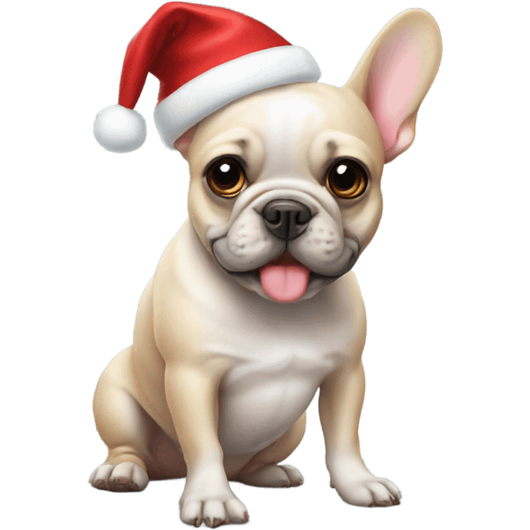 Frenchie with Christmas hat emoji