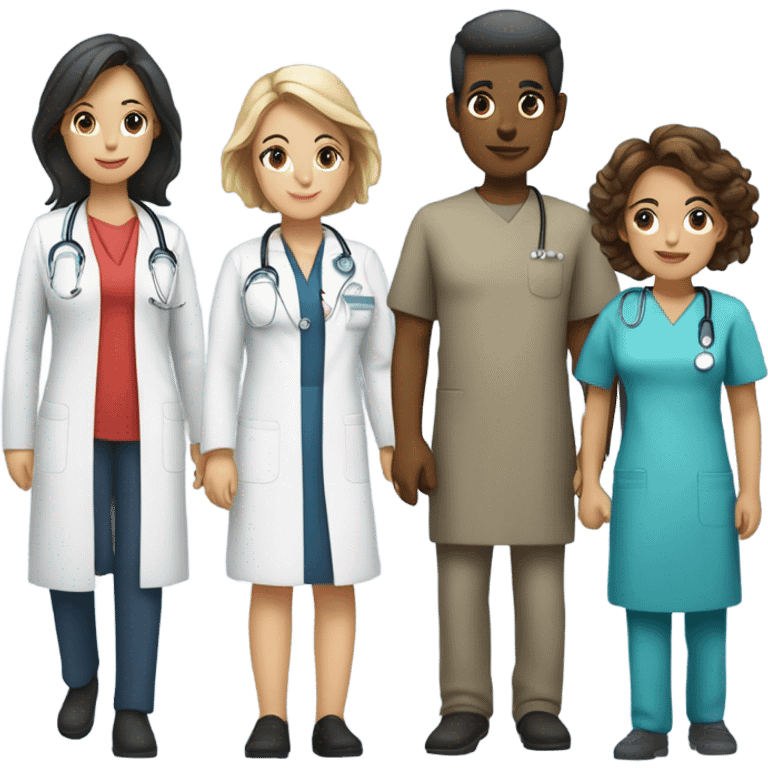 A group of five nurses all ages emoji