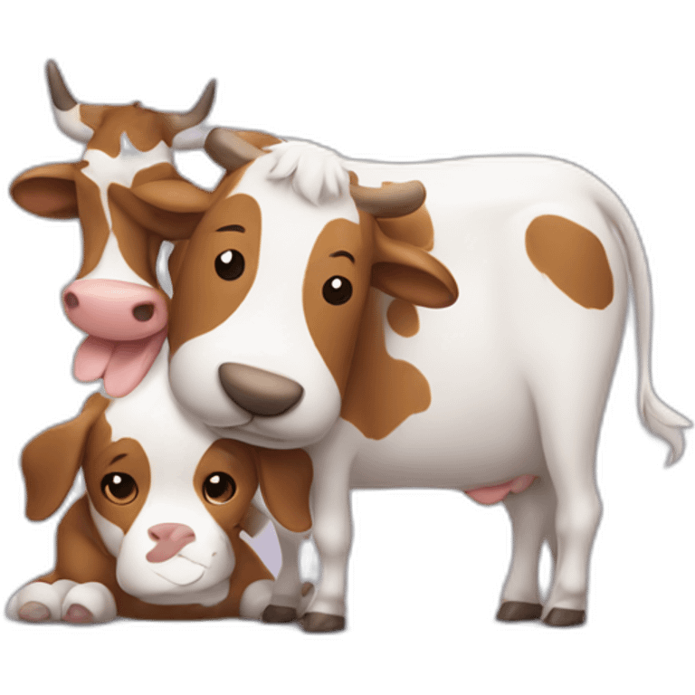 Dog hugs a cow emoji