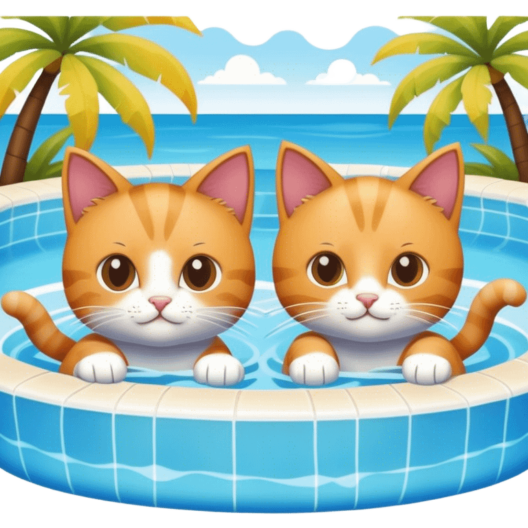 Cute cats playing in the pool in a sunny day  emoji