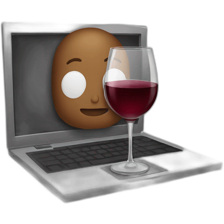 drinking wine while using computer emoji