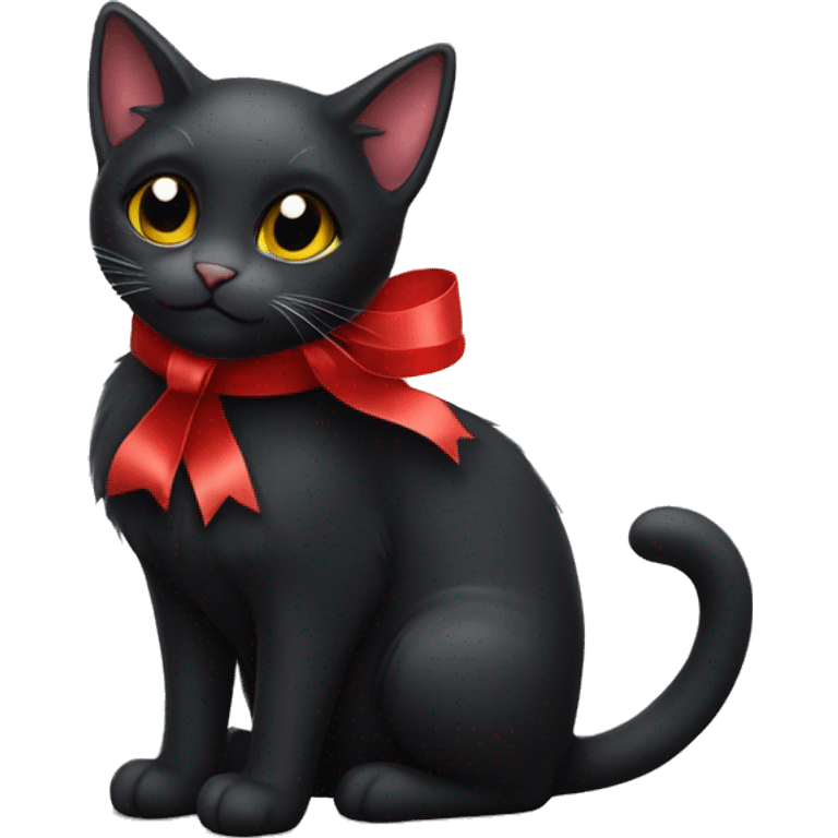 black cat with red ribbon  emoji