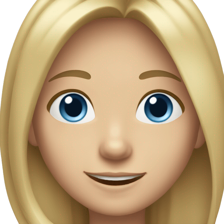 A girl with big, blue eyes, shoulder-length straight light hair, smiling emoji