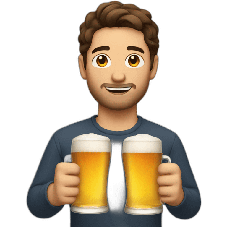 Man (brown hair) holding two beers emoji