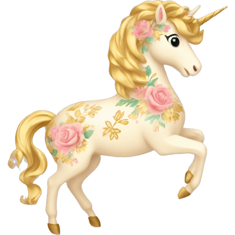 Gold unicorn with floral pattern on it pretty feminine emoji