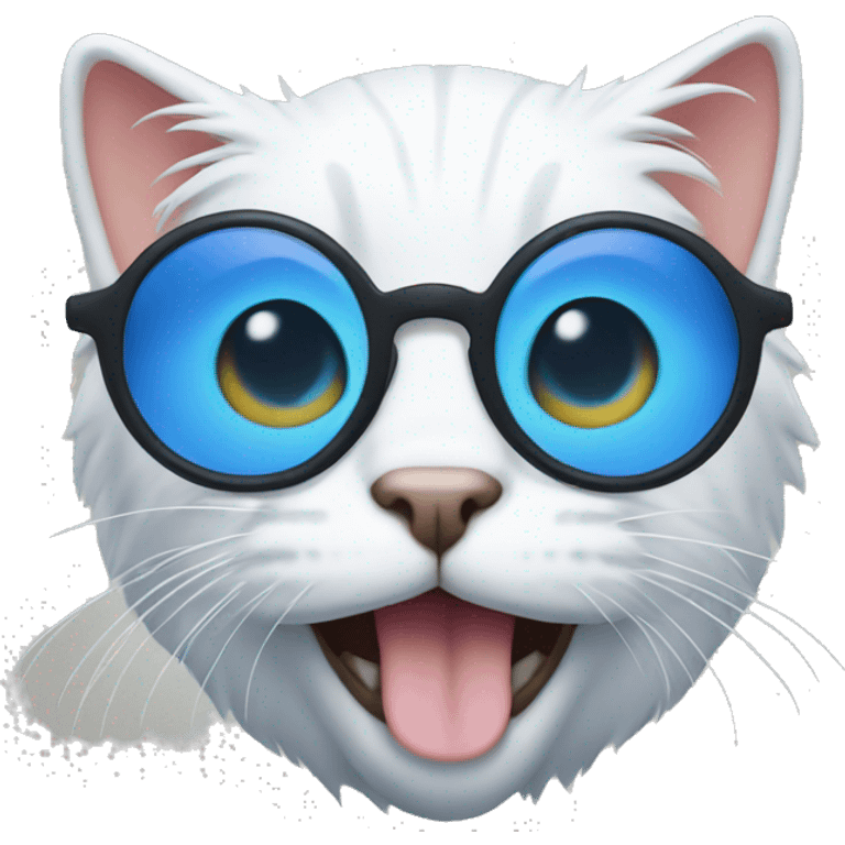 Cat with white hair and circle blue glasses emoji