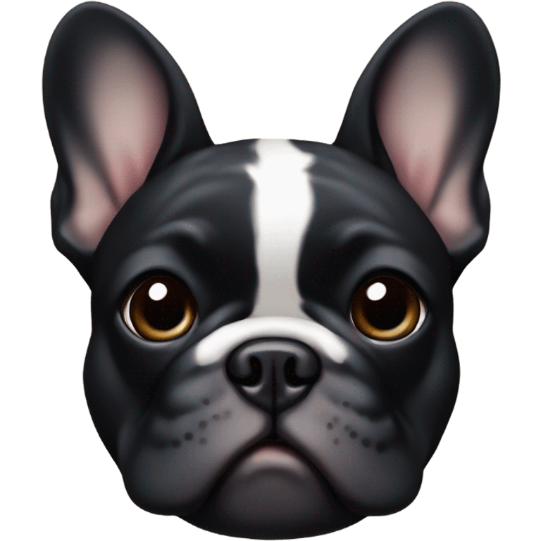 fluffy black french bulldog with small white patch on chest and paws with tan accents emoji