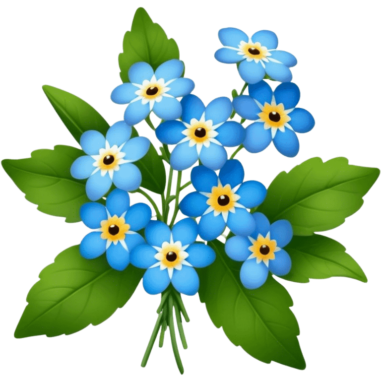 luxuriant, big bouquet Forget-Me-Not flower, stem, leaf emoji