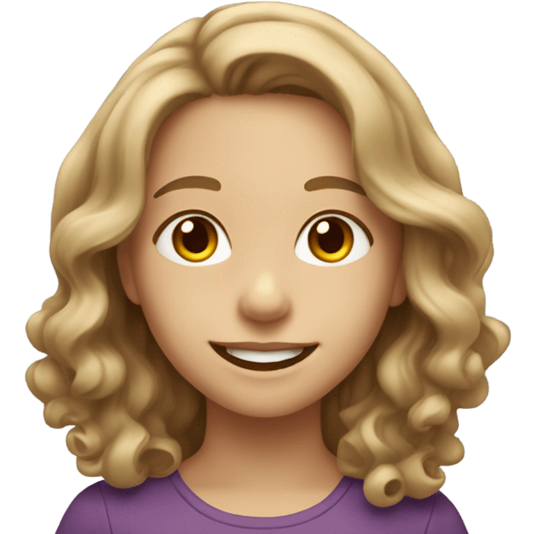 Smiling girl with wavy dark blonde hair that’s long  emoji