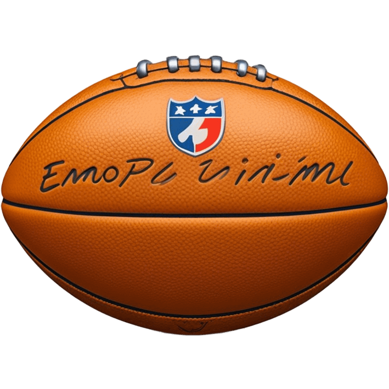 Cinematic Realistic image of an AFL ball with a rugged, textured leather surface and vibrant markings, rendered in rich detail with subtle signs of wear, set against a dynamic sports backdrop under energetic lighting emoji