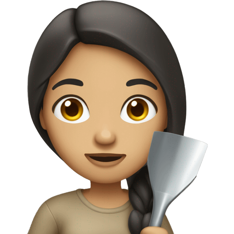 Beige Women with long dark hair holding shovel emoji